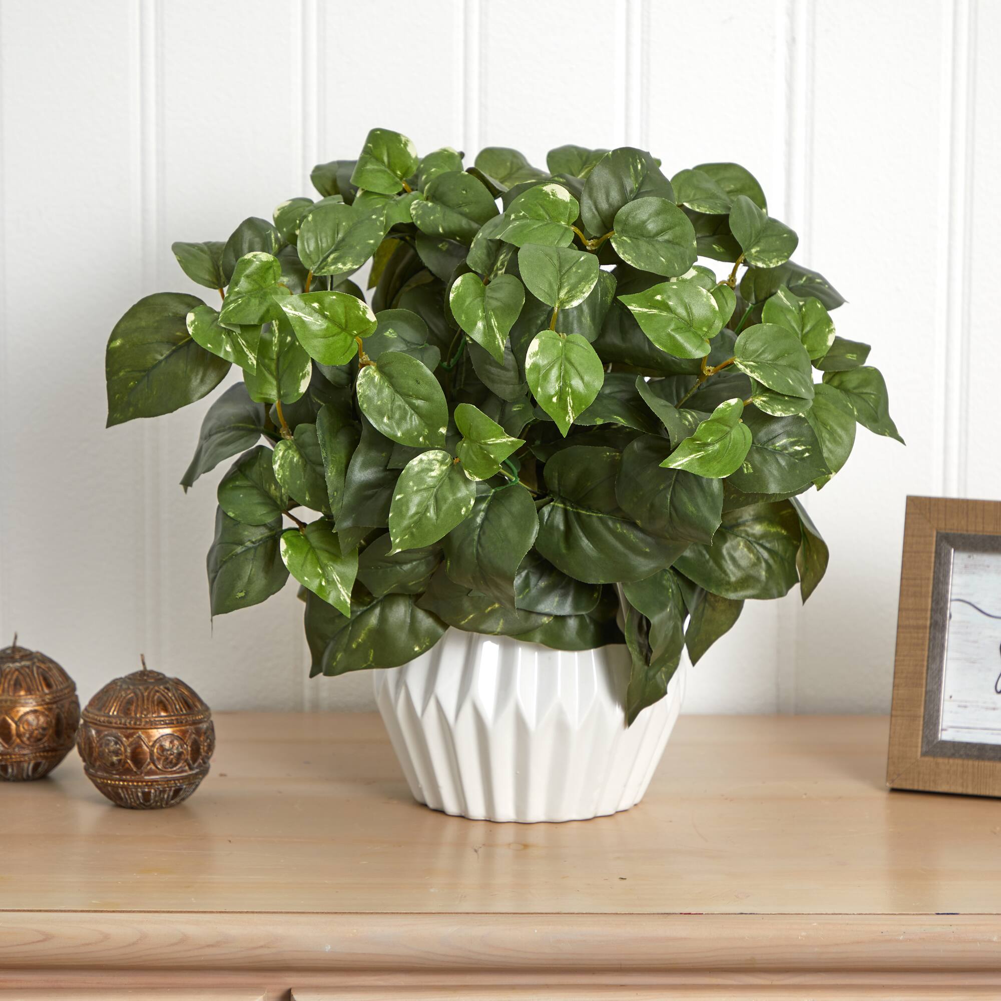 16in. Pothos Plant in White Ceramic Vase